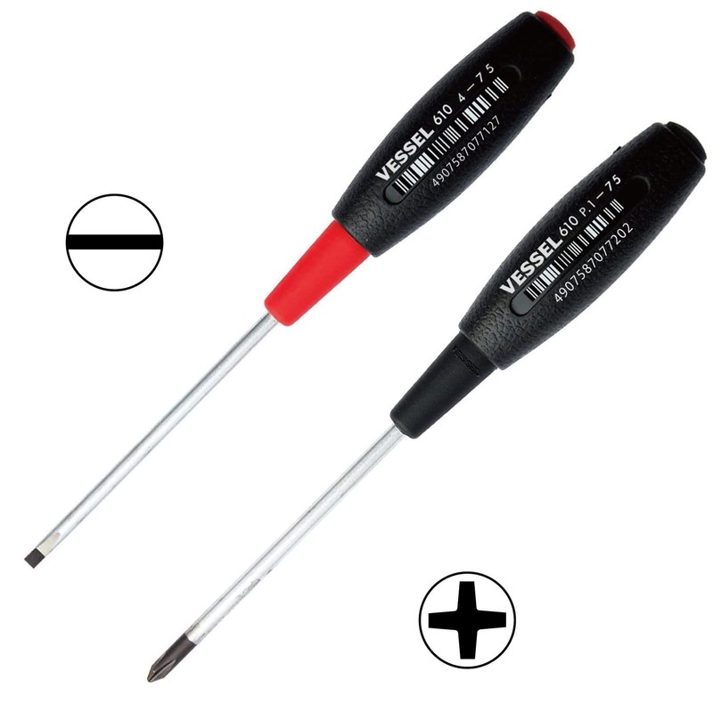 Vessel Cushion Grip Screwdriver (Narrow Shaft Model), +1X75