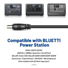 Cable de carga de coche Anina DC de 8 mm para BLUETTI EB3A EB70 EB70S estación de energía portátil DC 7,9 x 5,5 mm adaptador de encendedor de cigarrillos Cable de alimentación DC 12 V