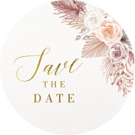 Mobiusea Creation Boho Flowers Watercolor Save The Date Stickers Wedding Invitation Stickers | 1.4 inch | Gold Foil | 108pcs Waterproof Wedding Envelope Stickers