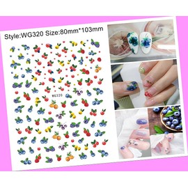 Fruit Blueberry Strawberry Raspberry Berry Cranberry Leaf 3D Nail Sticker Wg320 for Nails Design Nail Art Stickers Decals Supplies Manicure Tips Sticker Colorful for Nail Decorations