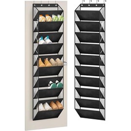 AOODA 10 Tier Clear Over the Door Shoe Organizer Storage, Deep Pockets Large Hanging Shoe Rack for Closet Door, Fit 20 Pairs Shoe Holder Hanger for Sneakers, Boots (Black)