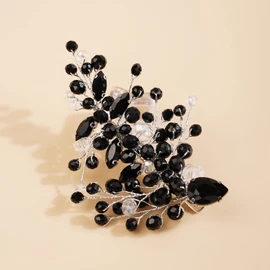 Xerling Pinzas para el pelo de cristal negro para novias, bodas, novias, diamantes de imitación, accesorios para el cabello plateado para niñas de flores (negro)