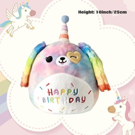 Suffolly Happy Birthday Plüschtiere, Niedlich Squishmallow Hund, Bunte Squishmallow Dog 25CM, Kinder Geburtstagsgeschenke, Geburtstagsfeier Plüschhunde für Jungen und Mädchen
