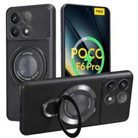 [Antimam] Poco F6 Pro / Redmi K70 / K70 Pro Case, Built-in Magnet, Stand Function, Flexible Shockproof, Case Wireless Charging, In-Car Holder, Strap Hole Included, Poco F6 Pro Thin Cover (Black)