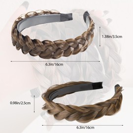 2PC Braided Headband with Tooth – Wide Faux Hair Braid Wig Hairband, Messy Fishbone & Geflochten Haarband Shape – for Women Fashion Accessories for Oktoberfest, Wedding, Parties, Comb Fit(Light Brown)