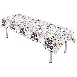 OAKTREE UK 635487 Oaktree Ribbons and Stars Colourfast Plastic Table Cover 137cm x 2.6m 1pc, White