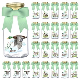 Serencatcher 24 Pack Mallard Duck Party Decorations, One Lucky Duck Theme Baby Shower PET Candy Bottles with Ribbons and Lucky Duck Stickers DIY Candy Jars for Duck Hunting Party Decoration