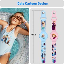 Waterproof AirTag Bracelet for Kids [2 Pack], Princess Air Tag Holder for Kids with Full Coverage Hidden Design, Silicone Airtag Wristband for Child, Blue + Pink
