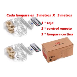 2 Piezas Cortinas Serie Luces 300 Led Decorativas Usb 3x3m Blanco Cálido Ununmx