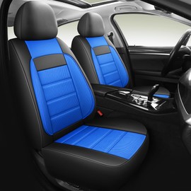 HChengkikz 3D Foam Leather Car Seat Covers Two Front Seats only, Air Cool Mesh Thick Seat Covers, All Weather Car Seat Cover Comfort & Protection for Truck,SUV,Van, Airbag Compatible (Black Blue)