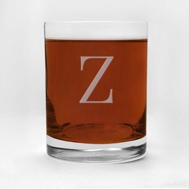 CEDAR CRATE MARKET 4 Piece Glass Set Engraved with Z-Letter Monogram, 13.5-Ounce