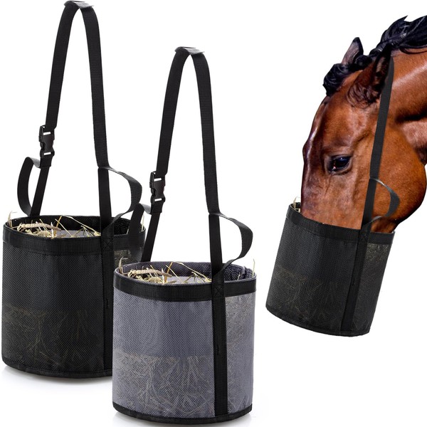 Wesnoy 2 Pcs Horse Feed Bags for Grain Mesh Grain