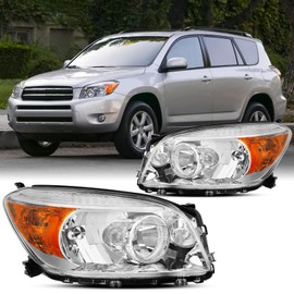2PCS Headlights Assembly For 2006 2007 2008 Toyota RAV4 Base Limited Sport SUV Headlights Replacement Halogen Chrome Housing Amber Reflector