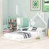 P PURLOVE Twin Size Floor Bed Frame with House-Shaped Headboard,Wooden