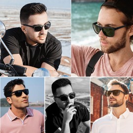 Perfectmiaoxuan Polarised Sunglasses Men Women for Driving Cycling Fishing Summer Travel Holiday Lightweight TR90 Retro Rectangular Aviator Glasses UV Protection, Black + Silver