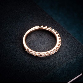 HAFEEZ CENTER Moissanite Wedding Band Moissanite Rings for Women 2.5mm Half Eternity Wedding Rings for Women (Rose-Gold 7)