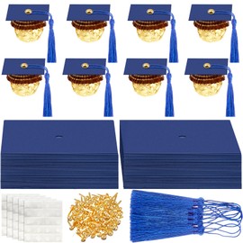 150 Pcs Graduation Decoration 2025 Graduation Cap Cupcake Toppers Chocolate Mini Cap Decor with Tassel theme party (Dark Blue)
