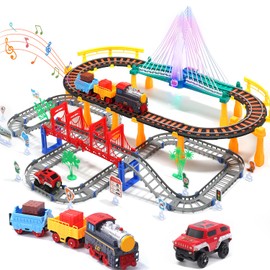 Electric Toddler Train Set Toy, Battery Powered Railway Train Track Toy Playset for Kids Ages 3 4 5, Boys and Girls