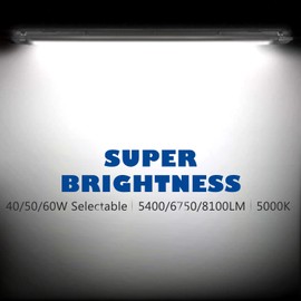 BRILLIHOOD 4FT LED Vapor Proof Light Fixture, 60W/50W/40W Selectable, 8100LM, 5000K, 100-277V, IP65 Waterproof Shop Light, Indoor Outdoor Vapor Tight Lighting for Garage Car Wash, UL Listed, 4-Pack