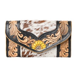 Merbaa Women's Western Leather Rustic Rose Boohoo Buckaroo Trifold Handmade Hand Wallet - Stylish and Functional Cowhide Clutch