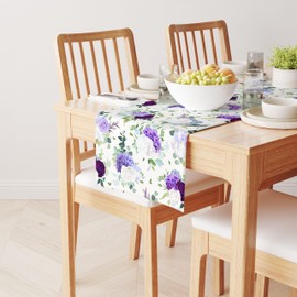 Fabric Textile Products, Inc. Table Runner, 100% Cotton, 16x72, Purple & White Hydrangeas
