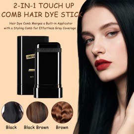 Wongify Safe and Convenient Hair Dye Comb, Waterproof Sweat-Proof Hair Dye Stick with Comb, 2-In-1 Quick Touch-Ups Dye Comb for Women & Men (Coffee)