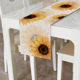 Vohado Sunflower Table Runner Linen Fall Rustic Kitchen Dining Home Summer Farmhouse Holiday Party Daily Decorations
