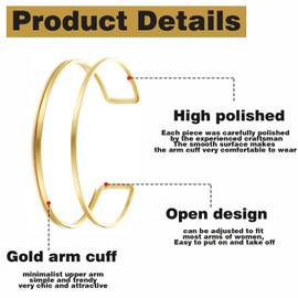 BOMAIL 2Pcs Gold Arm Cuff Bracelets for Women Open Adjustable Upper Arm Bangle Adjustable Coil Swirl Armlet Armband Set Minimalist Upper Arm Cuff Jewelry