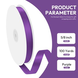 Quhora 5/8" x 100 Yards Satin Ribbon - Purple Silk Ribbon with Spool - Ideal for Gift Wrapping, Floral Bouquets, Crafts, Wedding Party Decorations, Christmas and Sewing Projects