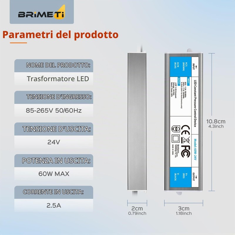 BRIMETI Trasformatore LED 220 24V 60W Esterno Alimentatore Driver IP67