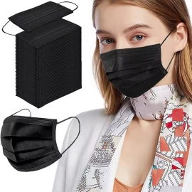 Boihedy Black Face Masks, 100pcs Disposable Face Mask For Adult, 3 P