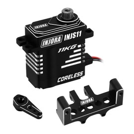 INJORA Coreless High Torque Micro Servo with Mount and Servo Horn for SCX24 C10 JLU Bronco Axial 1/24 RC Crawler Car Upgrade Parts (Black)