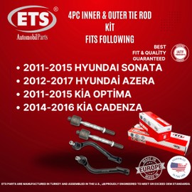 ETS 4Pc Inner Outer Tie Rod End Kit Fits 2011-2015 Hyundai Sonata / 12-17 Azera / 2011-2016 Kia Optima / 14-16 Cadenza EV800695, ES800717, ES800718, Made in Europe