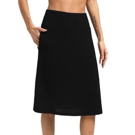 CZRLHYT Women's Midi Length Skorts Skirts,Women Long Knee Length Skirt with Undershorts Black M