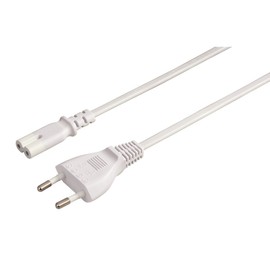 Euro Power Cable, Mains Plug to Euro 8 Socket, Double Socket with Ground Contact