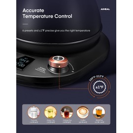 Electric Gooseneck Kettle Temperature Control, Pour Over Electric Kettle for Coffee and Tea, 100% Stainless Steel Inner, 1200W Rapid Heating, 0.8L, Built-in Stopwatch, Matte Black