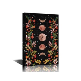 TISHIRON Canvas Wall Art Moon Garden Surrounded by Vines and Flowers Prints Art for Living Room Bedroom Office Wall Decoration New Year Gift Framed Ready to Hang 8x12inch(20x30cm)