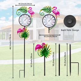 VEWOGIFT Outdoor Thermometer, No Battery Needed Outside Thermometer with Garden Stake, Flamingo Wall Thermometer for Yard Patio Decor