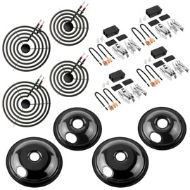 MP22YA Electric Range Burner Element Unit Set 4 Pack with 330031 Range Burner Receptacle Kit & 5304430149 5304430150 Porcelain Drip Pan Set - Fit for Frigi-daire Whirl-pool Ken-more May-tag Range Oven