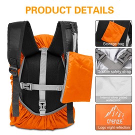 Crenze Backpack Rain Cover, 15-90L Waterproof Rucksack Cover with Reflective for Hiking Camping Traveling Cycling