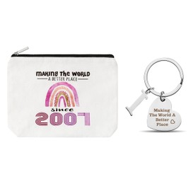WATINC 16th Birthday Gifts Set for Girls, Birthdays Decorations Makeup Bag & Initial Letters Keychains, Rainbow Canvas Zipper Pouch Making The World a Better Place Since 2007 for Her Teens Daughter