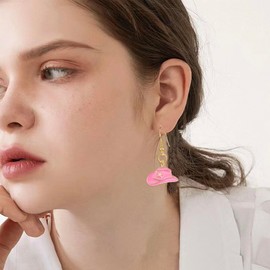 GBAHFY Vintage Western Cowgirl Hat EarringsColor Enamel Dangle Eearring Cowgboy Huggie Hoop Drop Earrings Jewelry Gifts for Women (Pink)