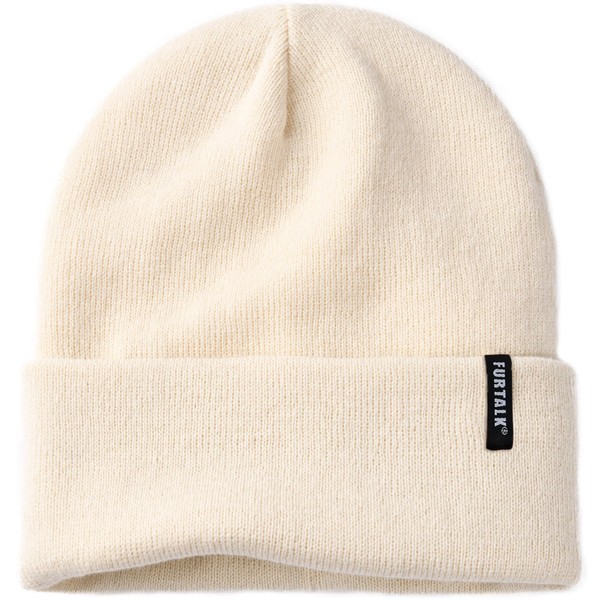 FURTALK Womens Knit Beanie Hat Acrylic Winter Hats for Women Men Soft Warm Unisex Cuffed Beanie Beige