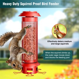 Wellavich Weight Activated Squirrel Proof Bird Feeder for Outdoors, Spill-Proof Tray, Easy to Clean and Fill, 5 Perches, 4 Lbs Capacity, Extra Large Tube Bird Feeder for Small to Medium Birds