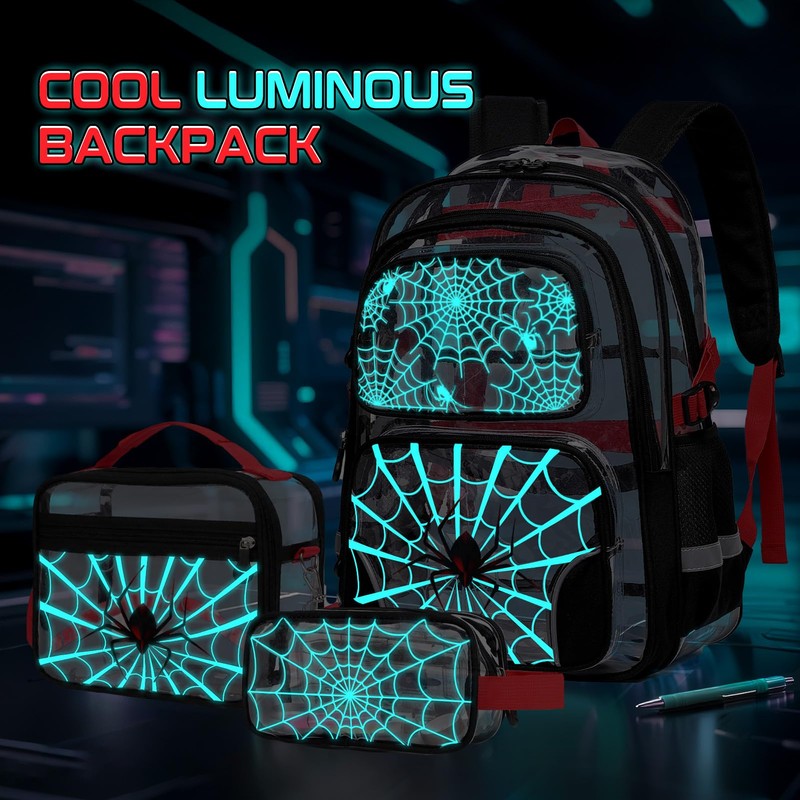 Cool Luminous Clear Backpack for Boys with Lunch Box &