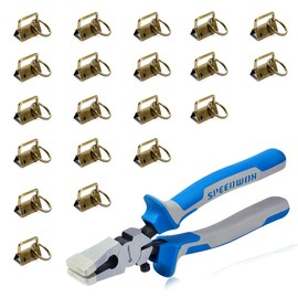 SPEEDWOX Key Fob Pliers and 20 Sets 1 Inch Key Fob Hardware with Keychain Split Rings Webbing Fabric Strapping Wristlet Set Antique Brass Glass Breaking Pliers Tools with Rubber Tips