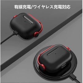 Airpods Pro Case with Safety Lock, Shockproof, Airpods Pro Case, Strap, Ring, Carabiner, TPU, Magsafe, Wireless Charging, Anti-Lost, AirPods Pro 1st Generation Case (AirPods Pro, Black+Red)