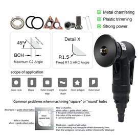 2-in-1 Pneumatic Chamfering Machine, Metal Deburrer, Mini Air Chamfering Tool, Pneumatic Chamfering Tool, Curved Corner, 45 Degree Edge Milling Machine for Metal Trimming and Deburring (6R + 6C Angle