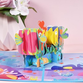 AUSWAY Happy Birthday Card Anniversary Greeting Card with Envelope 3D Pop Up Kissing Fish Popup Card for Mom Dad Husband Wife Grandma Grandpa Girl Boy Kids (QYAY1)