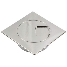 Gedotec Cable guide desk made of sturdy ABS plastic, 1 piece square cable passage 60 mm, Plaza, cable box, chrome look, cable guide square for push-in, cable duct